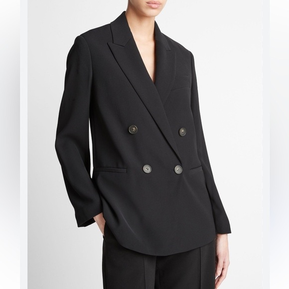 Vince Black Crepe Double Breasted Blazer Size 8 - Picture 1 of 16
